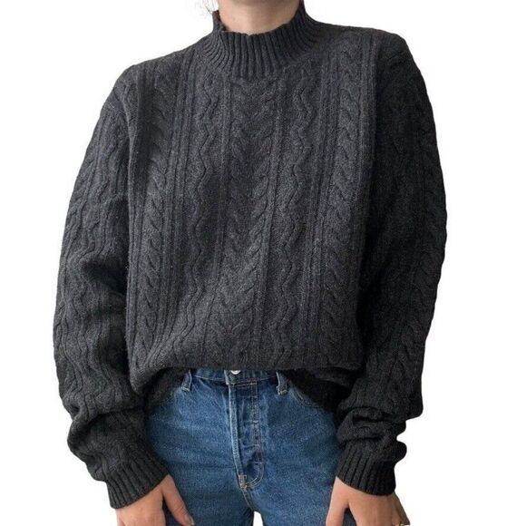 Brooks Brothers Mens Gray Merino Wool Cashmere Cable Knit Fisherman Sweater XL - Picture 1 of 8